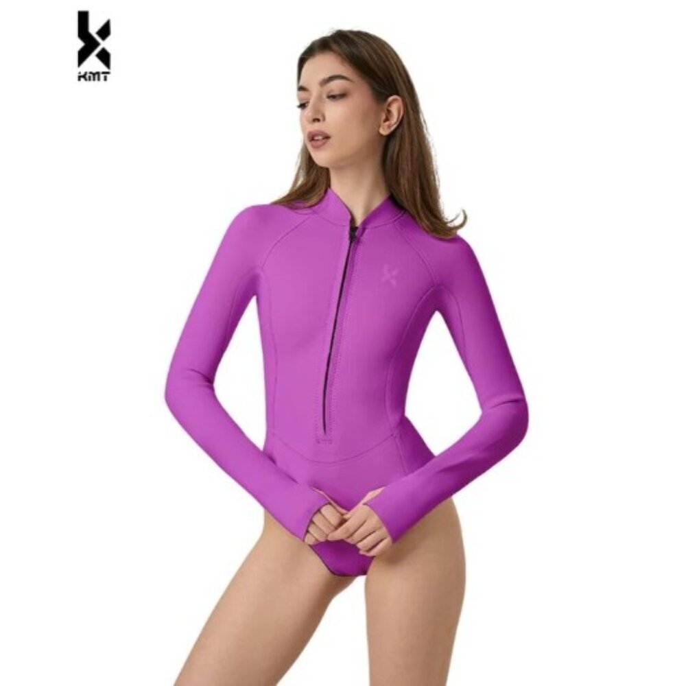 KMT Wetsuit Long Sleeve Shorty Wet Suit 2mm Front Zipper Springsuit